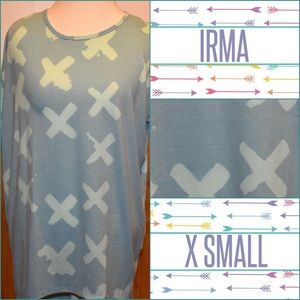 Blue Irma tunic with light blue X’s on it.